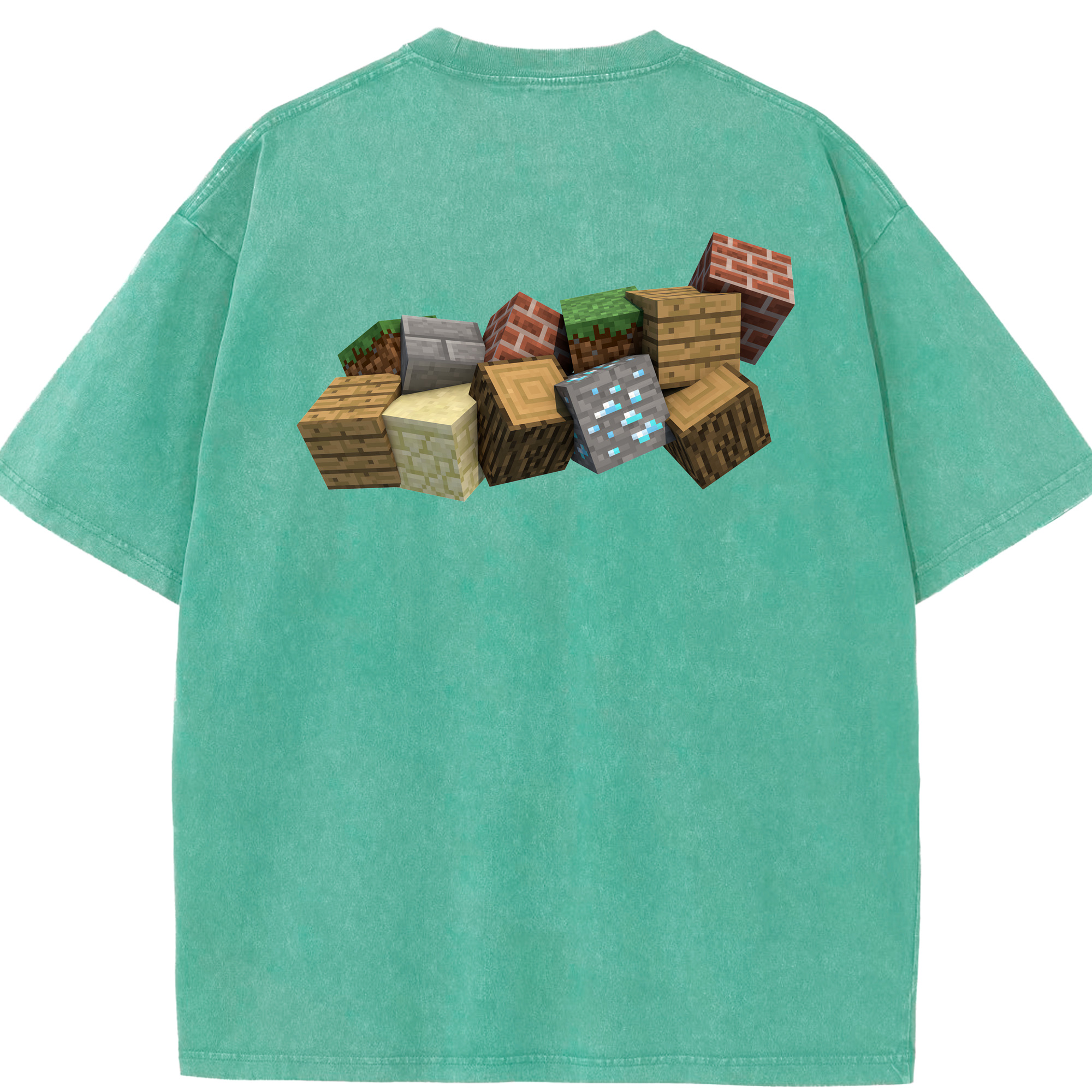 （画像用） マインクラフト ブロックの世界 Minecraft MC Block world 綿100% ヴィンテージ風 半袖Tシャツ（背面プリント）